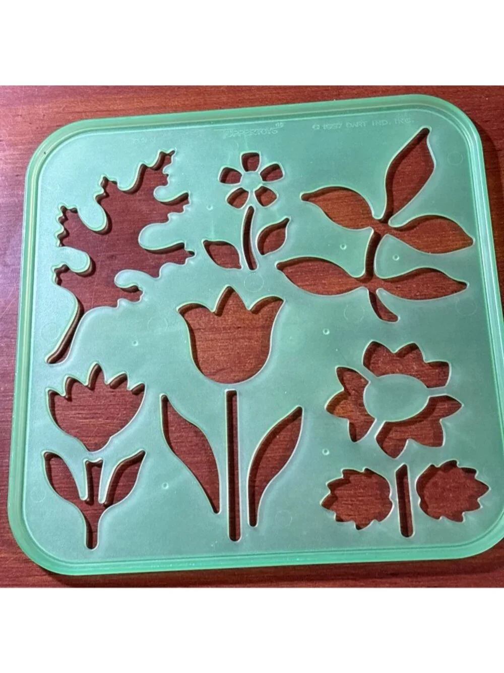 Vintage 1985 Tupperware Green Floral Stencil Set For Crafting & Scrapbooking